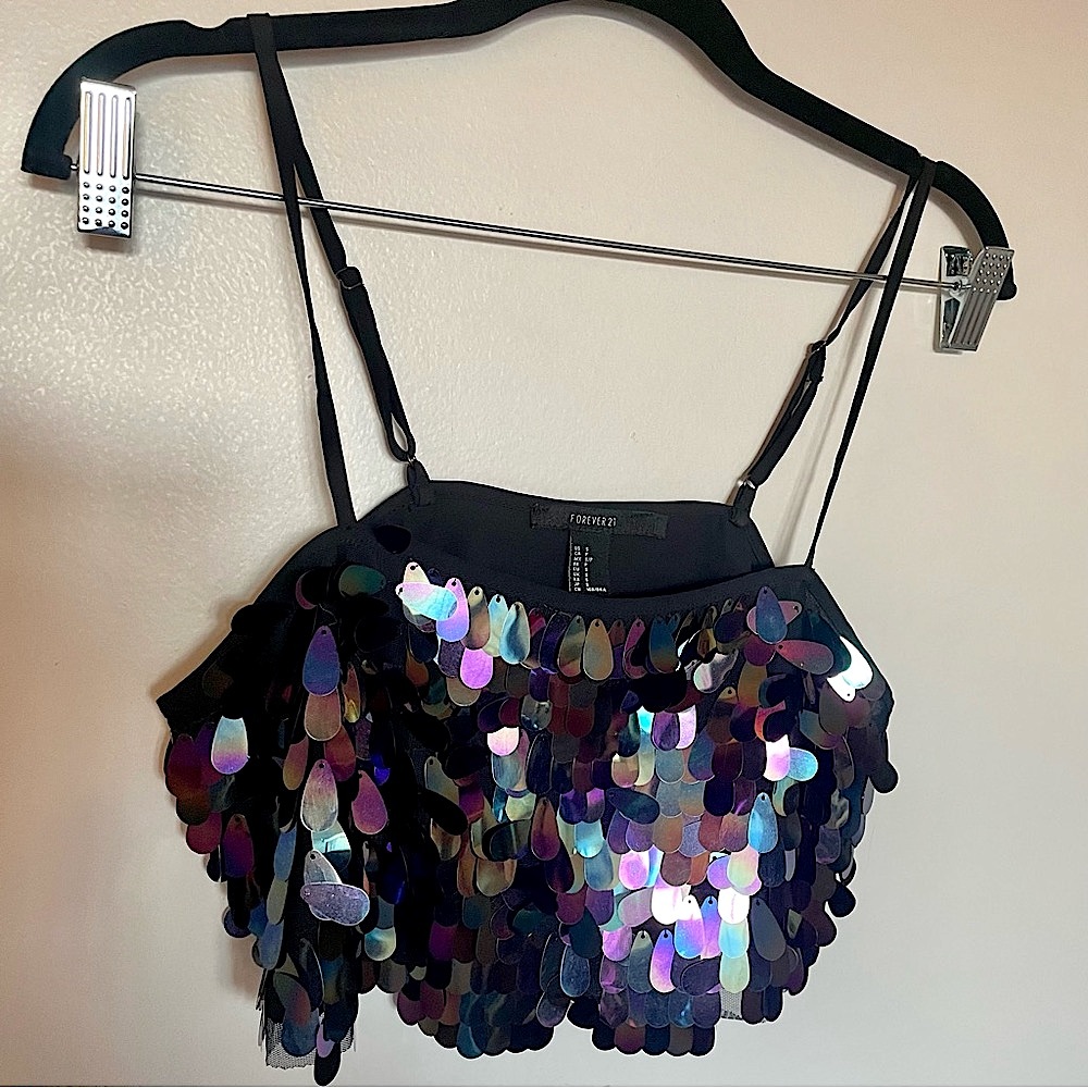 Forever 21 Black Sequin Crop Top